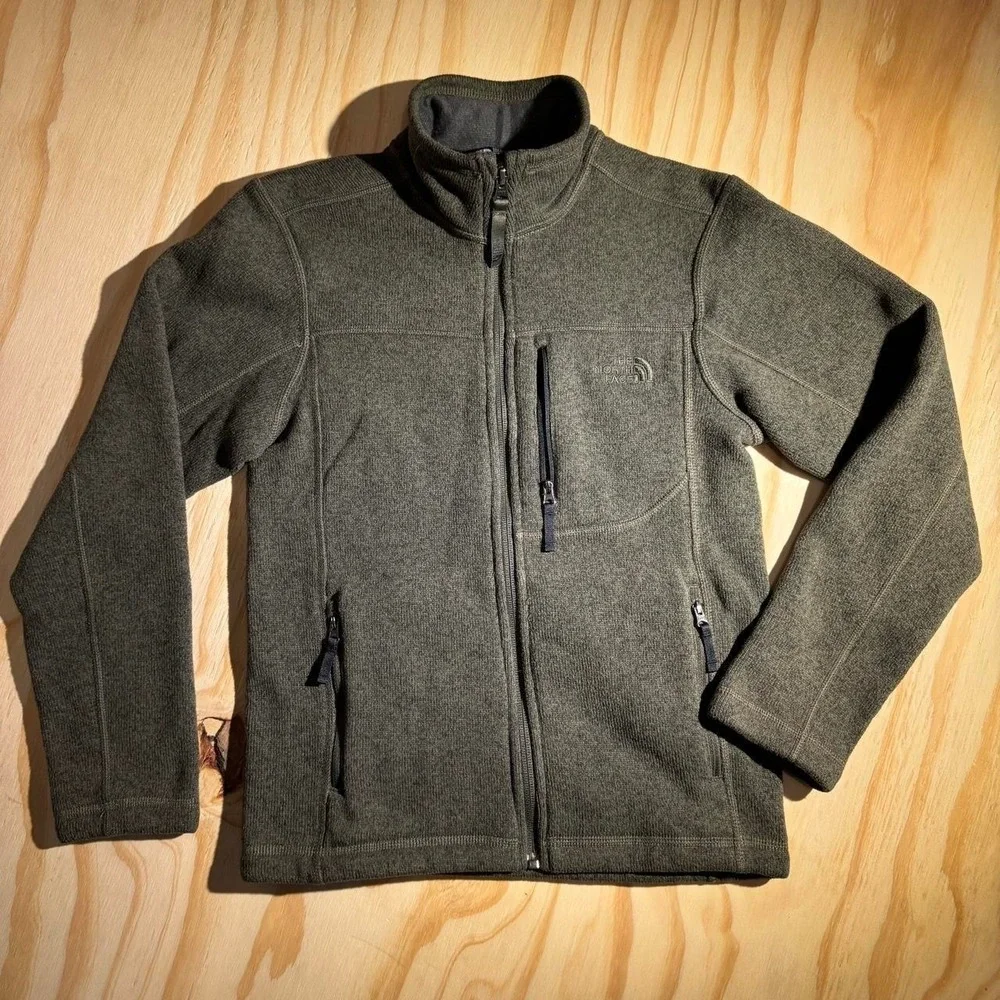 The North Face Boys Gordon Lyons Full Zip Fleece Jacket Green Khaki Size M 10/12